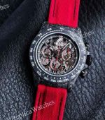 Rolex Daytona Skeleton Face 4802 Movement 46.5g Carbon Fiber Case Red Hands/Band/Subdial Markers Watch